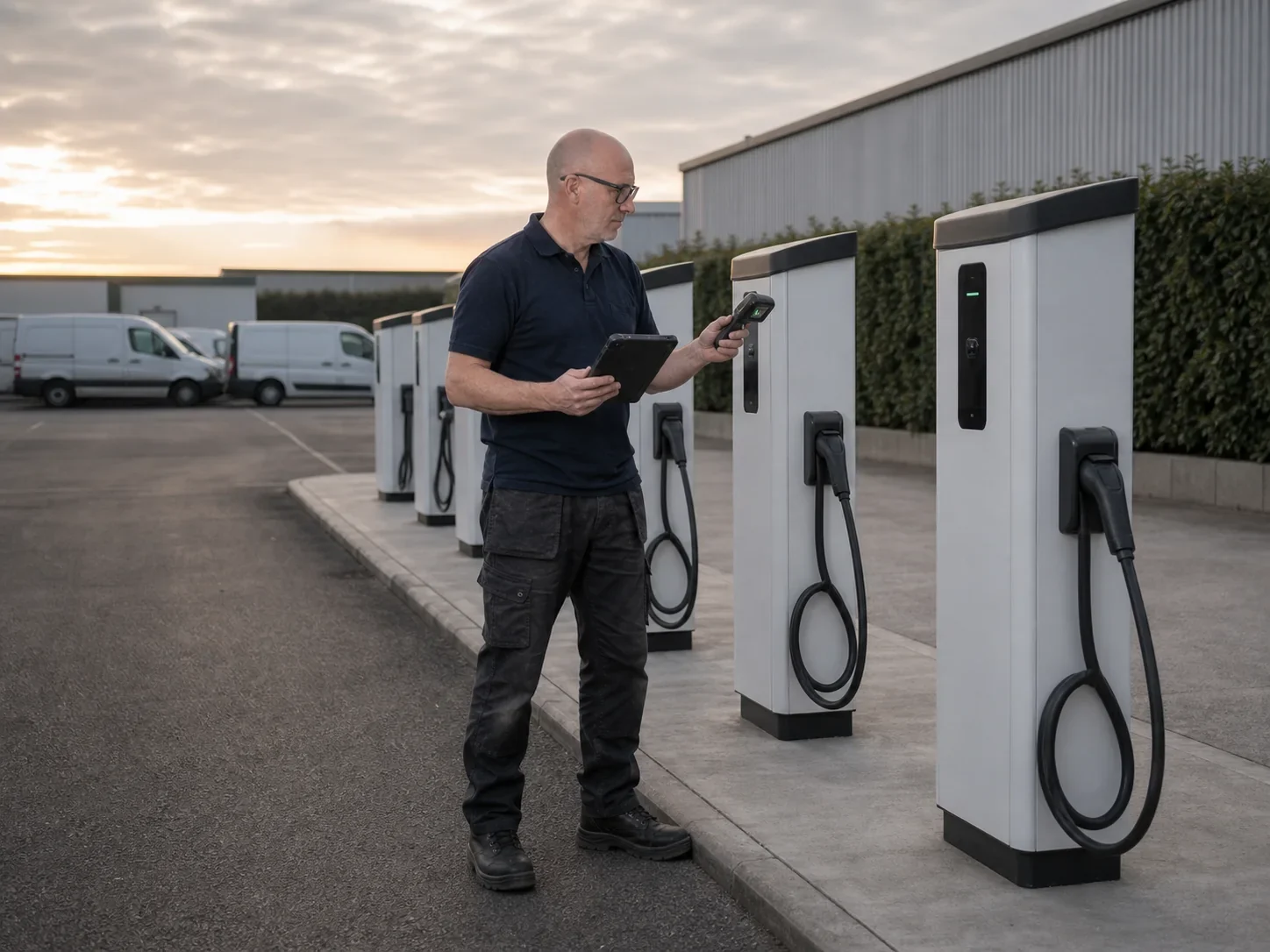 MCI Electrical electrician inspecting fleet and depot EV chargepoints by MCI Electrical