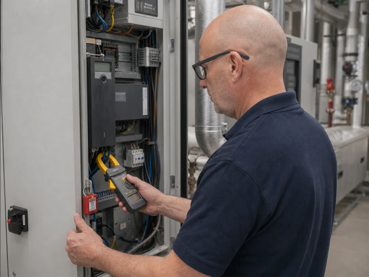 MCI Electrical electrician diagnosing a commercial electrical fault by MCI Electrical