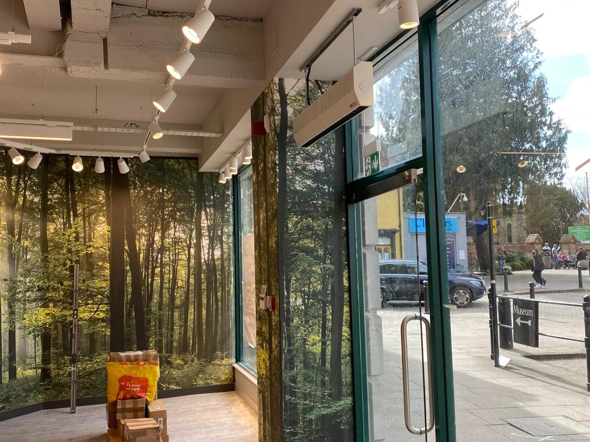 Track lighting and entrance lighting installed in a commercial retail unit