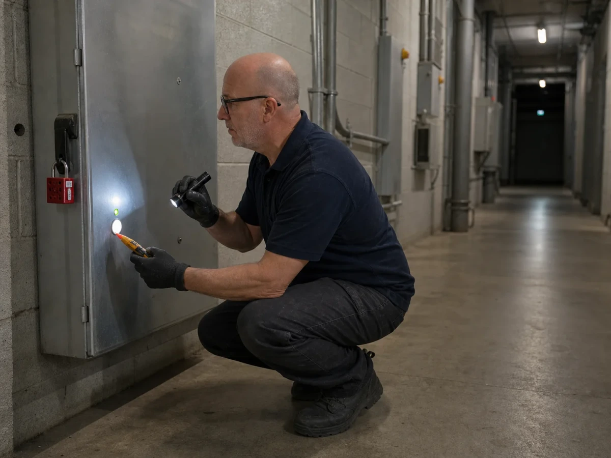 MCI Electrical electrician attending an emergency commercial electrical callout by MCI Electrical